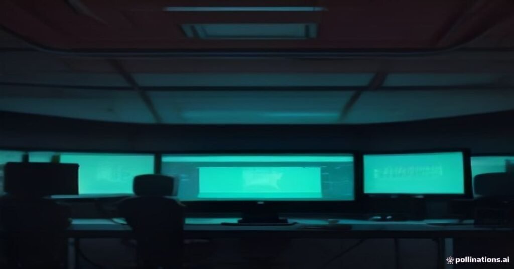 Mãos digitando em um teclado de computador com telas de monitor exibindo gráficos de rede e dados de tráfego.