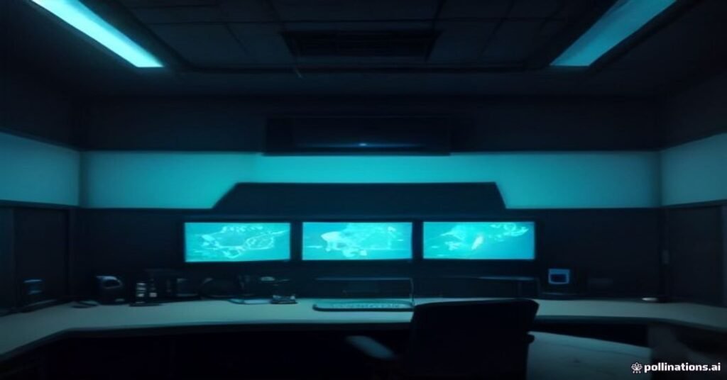 Sala de controle de rede com servidores, cabos e um roteador Wi-Fi moderno, simbolizando a complexidade da infraestrutura de IPTV.
