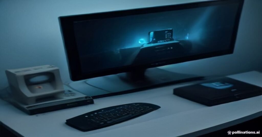 Roteador de alta performance com portas ethernet brilhantes e cabo de rede azul conectado sobre mesa escura.