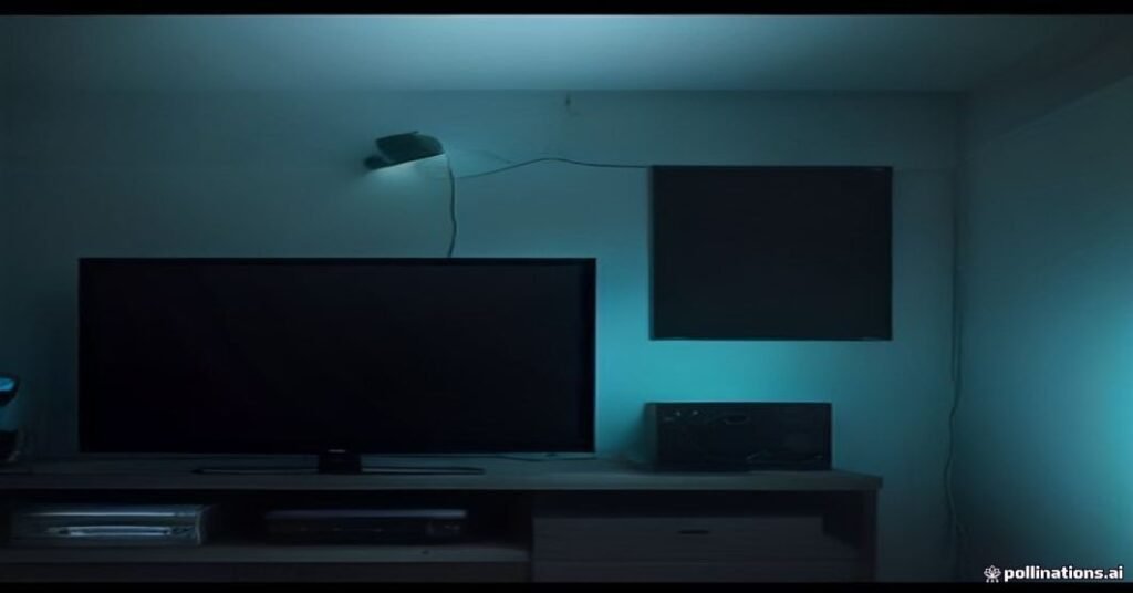 Cabo de rede azul conectado na entrada ethernet de uma TV box preta, com luzes indicadoras de atividade acesas.