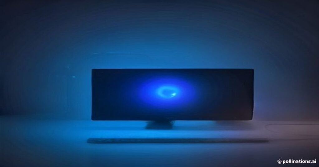 Roteador de rede profissional com cabos de rede conectados sob iluminação azul e laranja em ambiente escuro.
