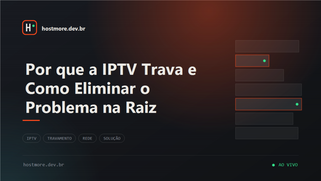 Servidores em rack e cabeamento complexo em uma sala de rede, com luzes piscando, representando a infraestrutura de transmissão de vídeo.