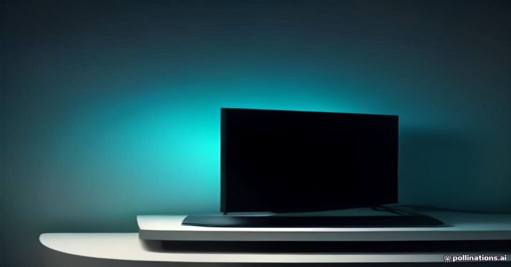 Smart TV LG webOS exibindo um fluxo de dados de rede, conectada por cabo a um roteador moderno em ambiente escuro com luzes laranja e ciano.
