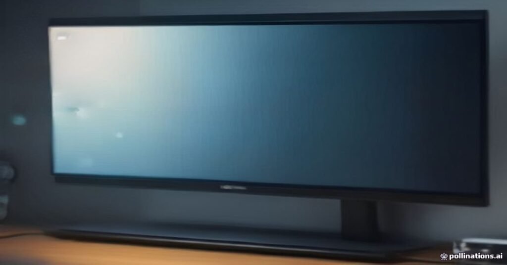 Cabo de rede amarelo conectado à porta Ethernet de uma Smart TV LG, com iluminação azulada ao fundo.