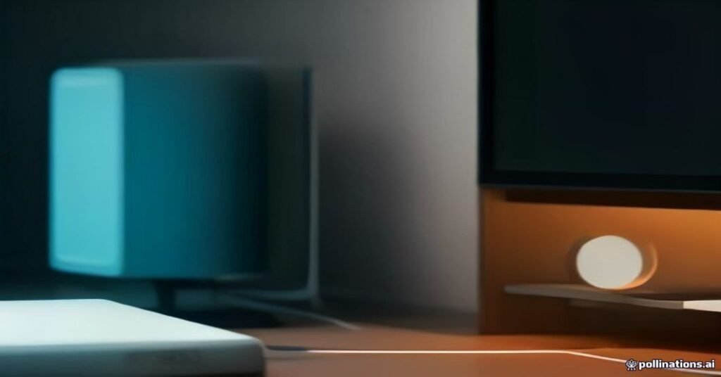 Cabo ethernet conectado na entrada de rede de uma TV LG com roteador iluminado ao fundo.