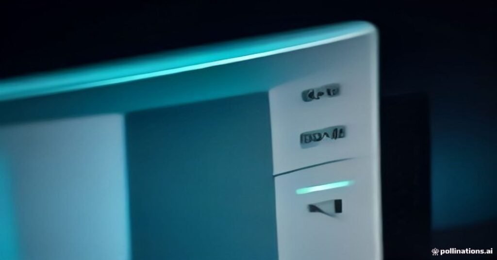 Traseira de um roteador preto com luzes acesas e um cabo de rede azul conectado em destaque.