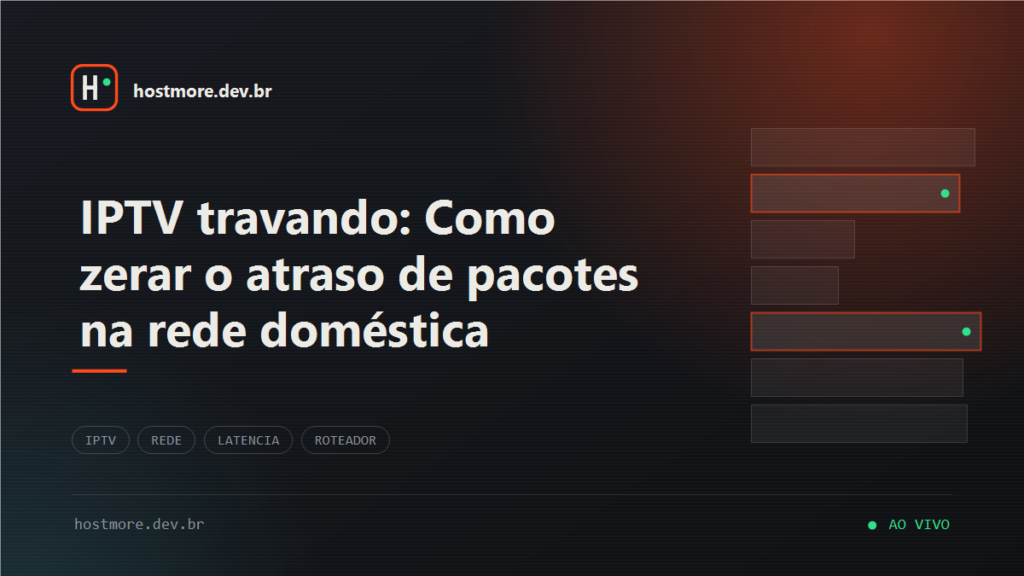 Roteador moderno com luzes acesas em ambiente com iluminação contrastada azul e laranja de fundo.