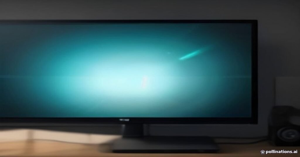 Caixa Android TV conectada a uma televisão, mostrando uma interface de IPTV com roteador e cabos de rede no fundo.